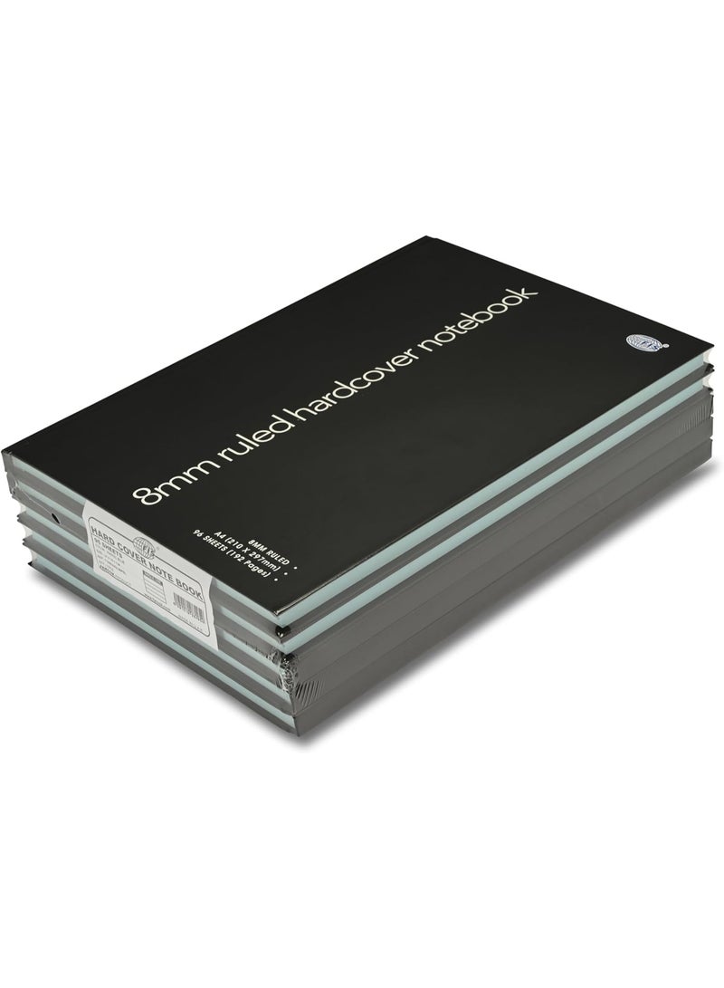 FIS Hard Cover Notebook, Glued Binding, A4 Size(210x297mm), 96 Sheets, 192 Pages, Pastel Blue Color Paper with 8mm Single Ruled, Packet of 5 Pieces, Black Cover Design-FSNBA4SL96PBL - Image 1